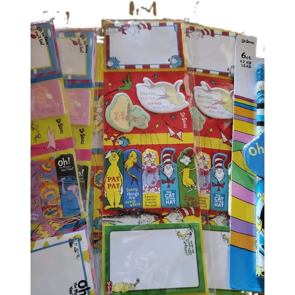 Lot Dr. Seuss Classroom School Teacher Pencils Bookmarks Sticky Notes & More